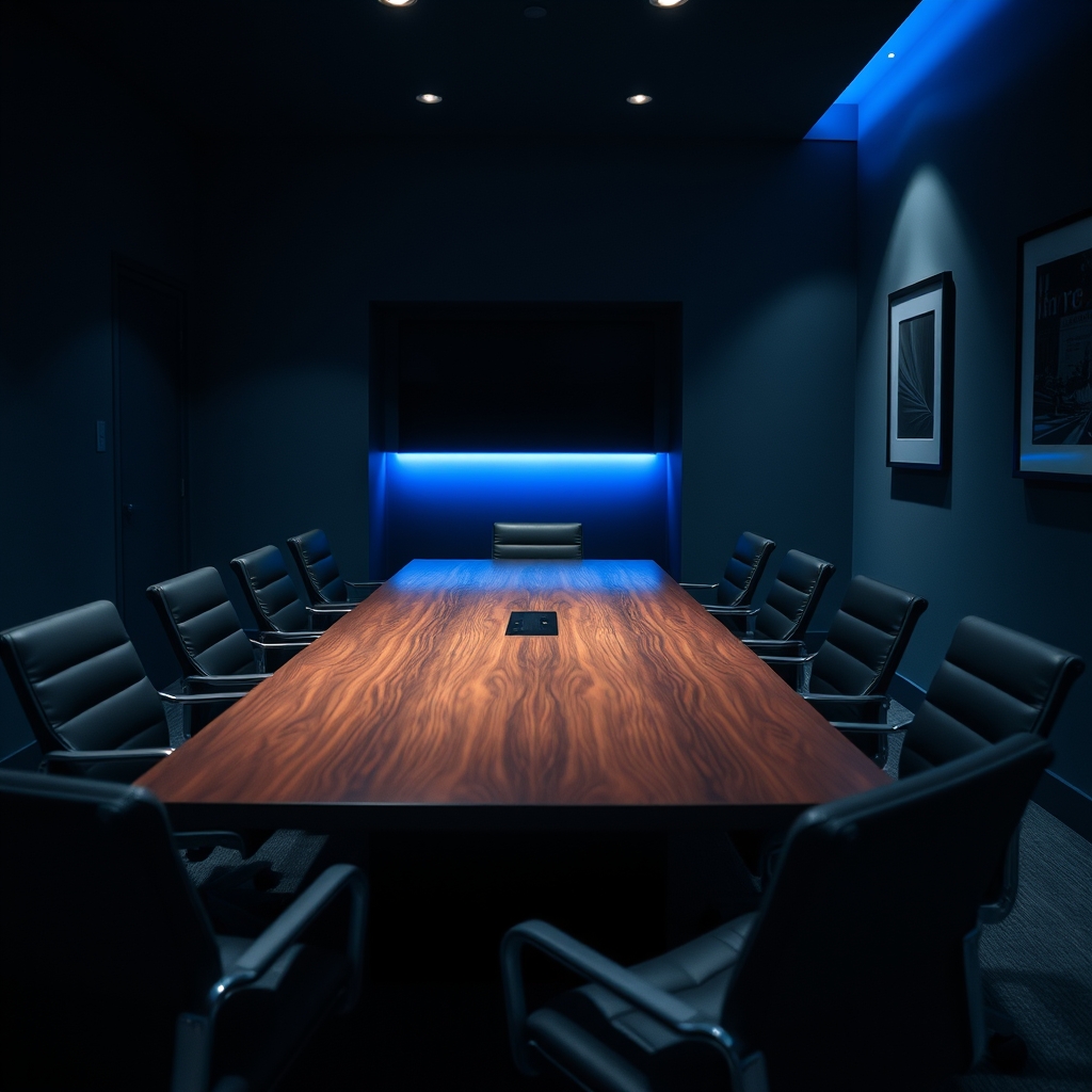 Breakout meeting room with cool blue accent lighting
